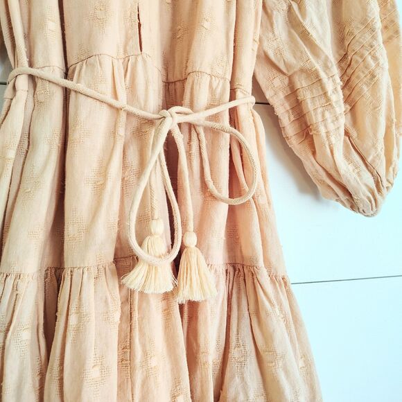 Cleobella Peach Tiered Mini Dress XS Bohemian Cottage Peasant Feminine Textured - Picture 2 of 9
